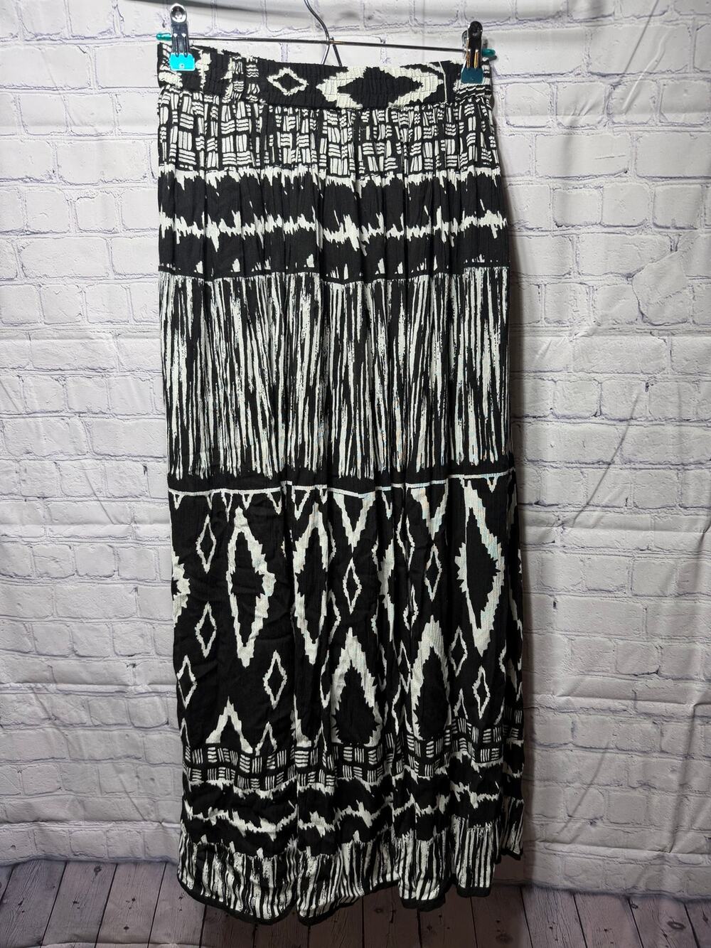 Chaudry Womens Geometric Maxi Skirt Black White Sz S Whimsigoth Grunge